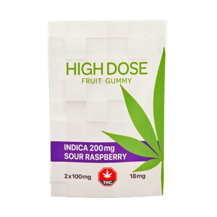 High Dose Fruit Gummy – Sour Raspberry 200MG THC (INDICA)