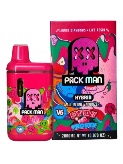 Strawberry Frosty Pack Man V6 Liquid Diamonds Live Resin Vaporizer 2000MG